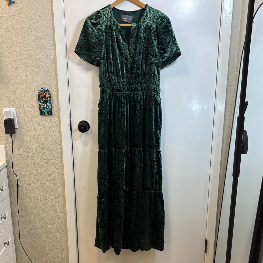 Anthropologie Green Velvet Dress